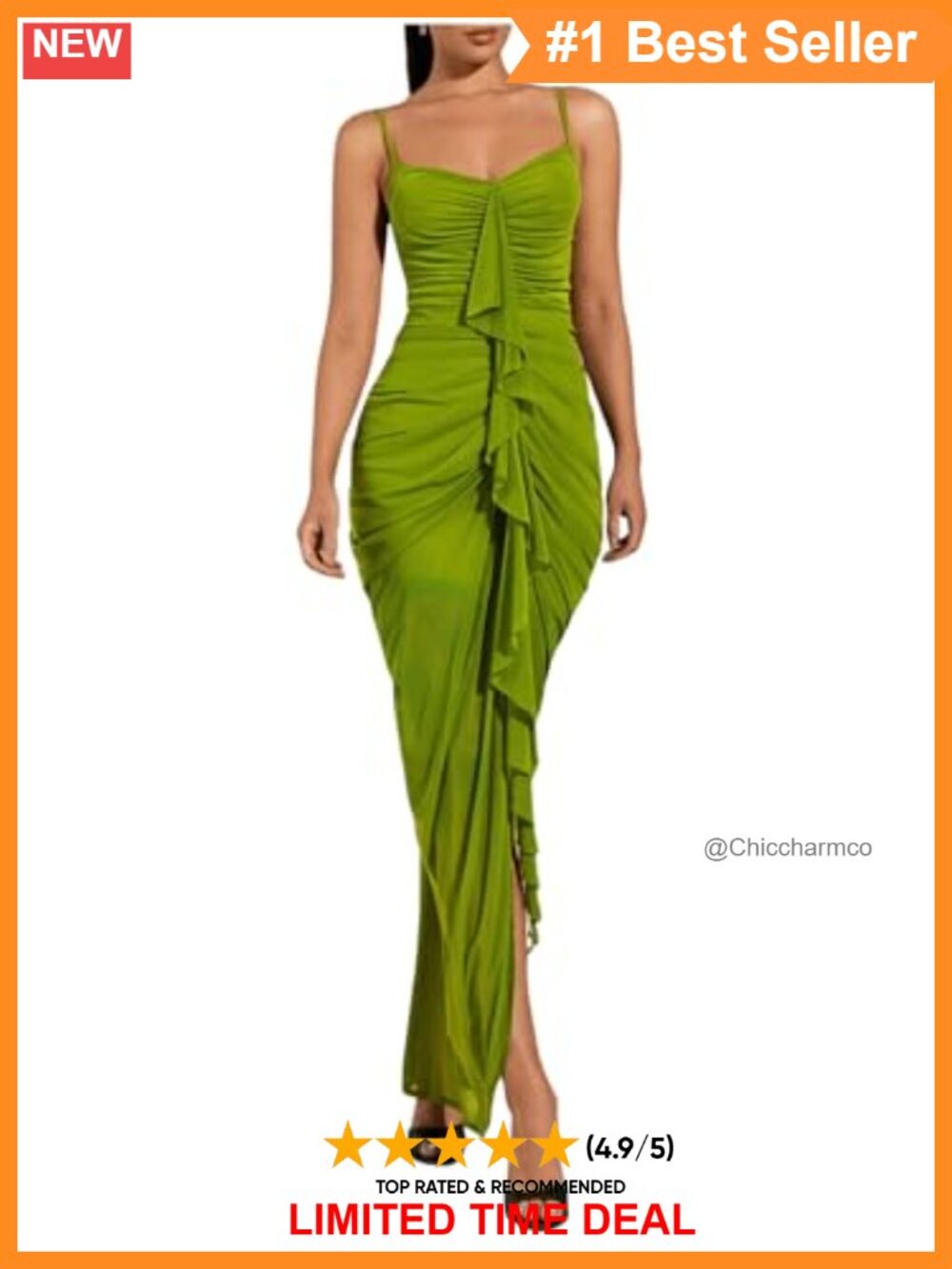 Ruched Ruffle Sweetheart Cami Maxi Bodycon Dress